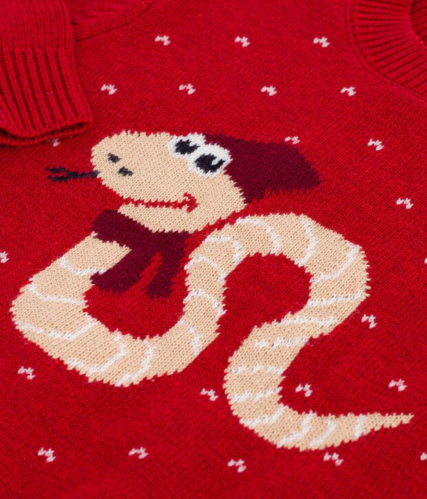 Kinder Jacquard-Pullover aus Wolle und Baumwolle f&uuml;r Jungen rot