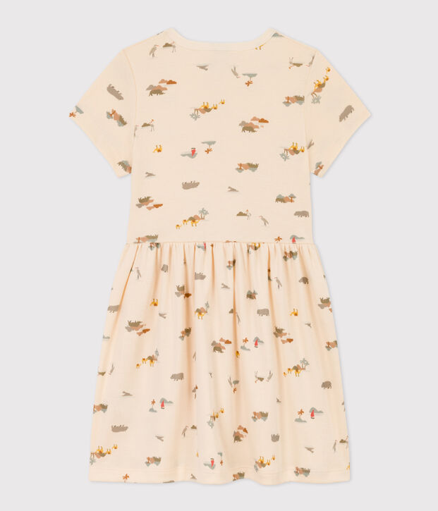 Gemustertes Kinderkleid aus Baumwolle f&uuml;r M&auml;dchen naturfarben/vielfarbig