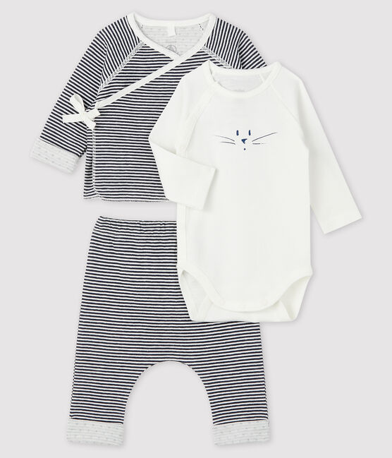 Dreiteiliges Baby-Set aus Doppeljersey blau SMOKING/weiss MARSHMALLOW