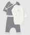 Dreiteiliges Baby-Set aus Doppeljersey blau SMOKING/weiss MARSHMALLOW