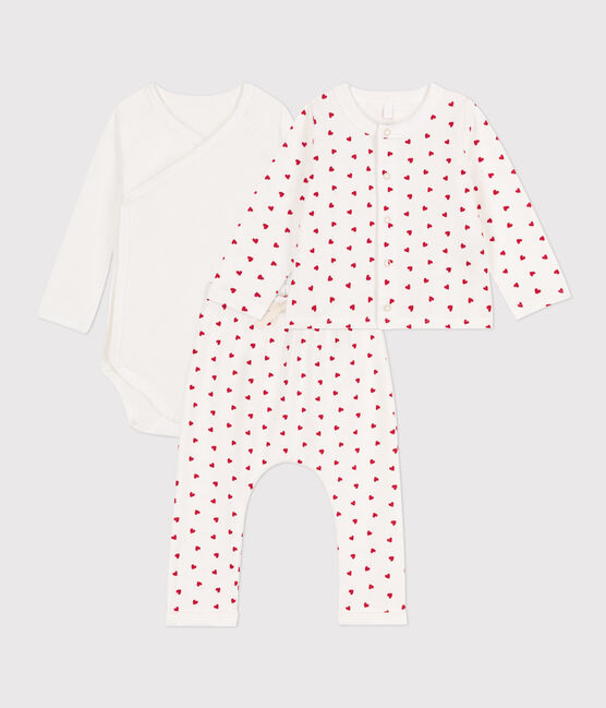 Baby-Set aus bedruckter Baumwolle weiss MARSHMALLOW/rot PEPS