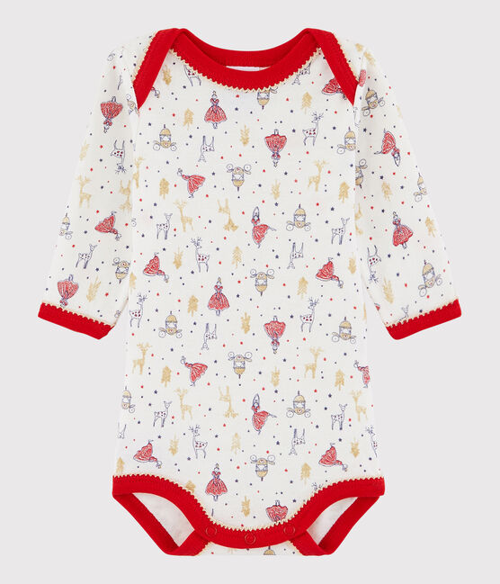 Langärmeliger Baby-Body Mädchen weiss LAIT/weiss MULTICO