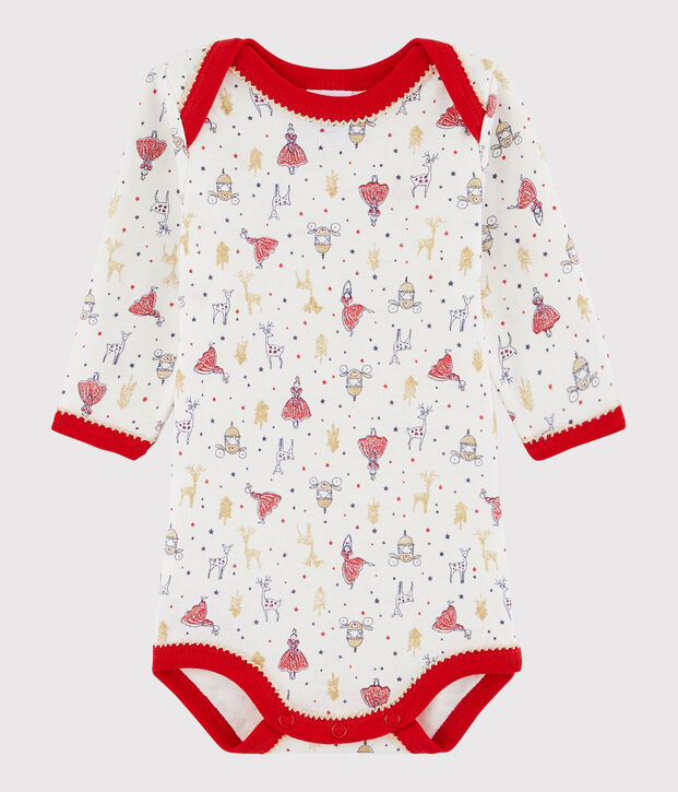 Lang&auml;rmeliger Baby-Body M&auml;dchen weiss/vielfarbig