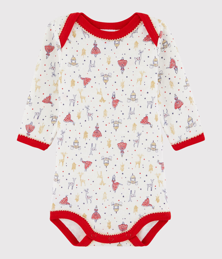 Lang&auml;rmeliger Baby-Body M&auml;dchen weiss/vielfarbig