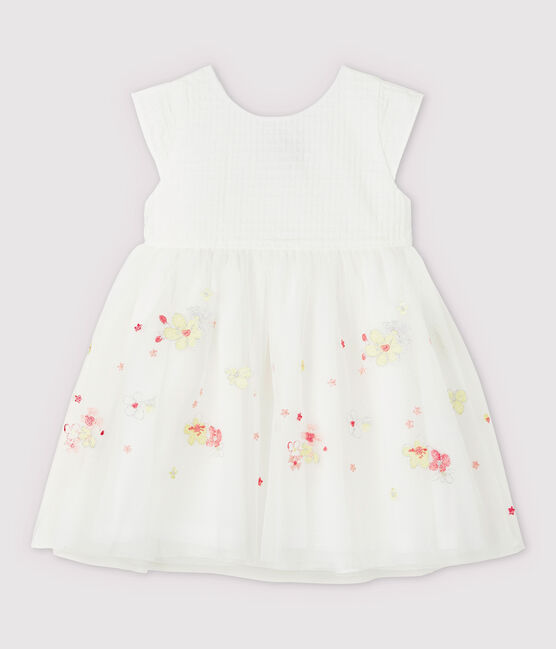 Baby-Festtagskleid aus besticktem Tüll für Mädchen weiss MARSHMALLOW/weiss MULTICO