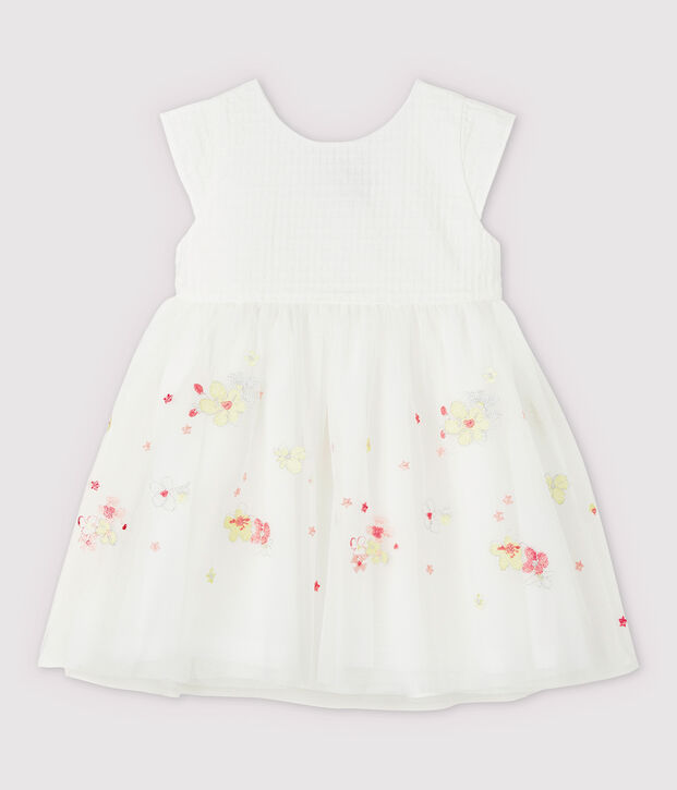 Baby-Festtagskleid aus besticktem T&uuml;ll f&uuml;r M&auml;dchen weiss/vielfarbig