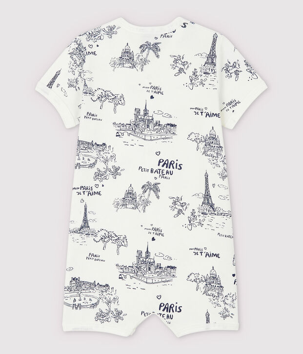 Baby-Einteiler aus Baumwolle mit Paris-Motiv im Toile-de-Jouy-Stil weiss/blau