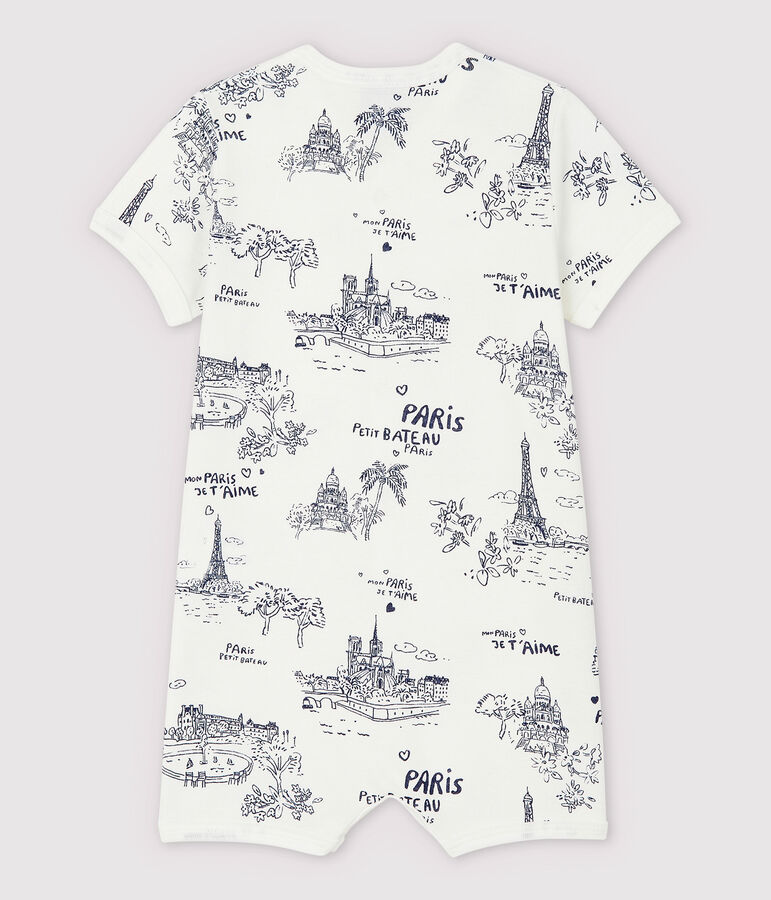 Baby-Einteiler aus Baumwolle mit Paris-Motiv im Toile-de-Jouy-Stil weiss MARSHMALLOW/blau MEDIEVAL