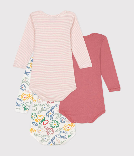 3er-Set langärmelige Bodys aus Baumwolle mit Blumenmotiv für Babys variante 1