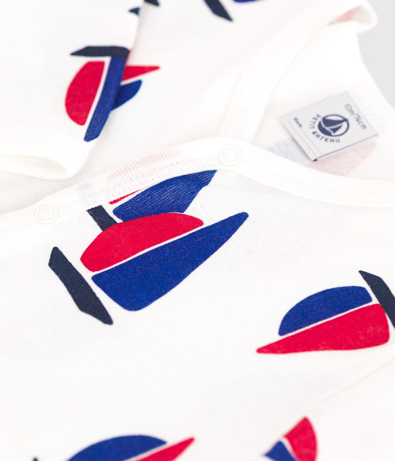 Strampler ohne F&uuml;&szlig;chen aus Baumwolle mit Schiff-Motiv weiss/vielfarbig