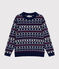 Damen-Pullover aus Woll-und Baumwolljacquard blau MEDIEVAL/weiss MULTICO