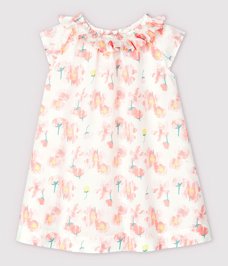 Kurz&auml;rmeliges Baby-Kleid aus Popeline f&uuml;r M&auml;dchen weiss/vielfarbig