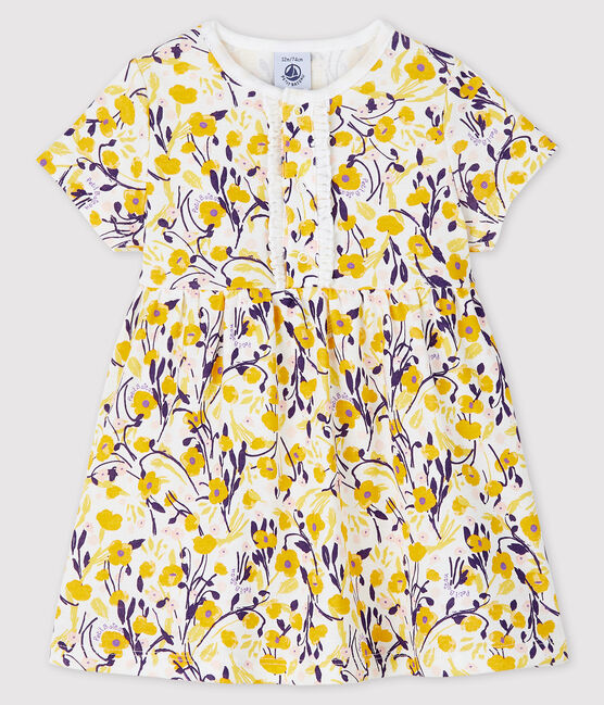 Kurzärmeliges Baby-Kleid für Mädchen weiss MARSHMALLOW/weiss MULTICO