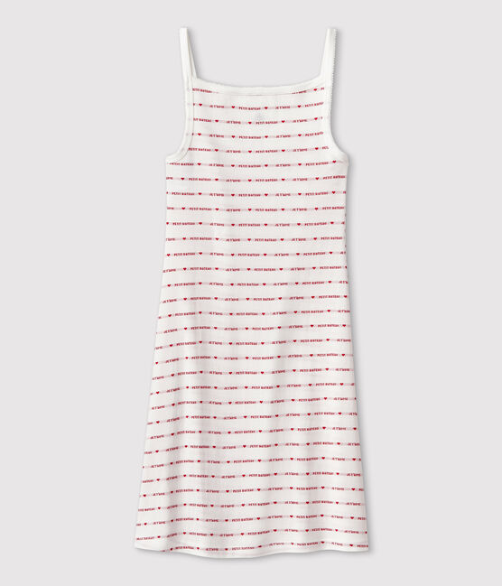 Damen-Trägerkleid weiss MARSHMALLOW/rot TERKUIT