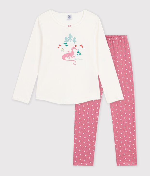 Kinder-Pyjama aus Baumwolle mit Drachenmotiv rosa/weiss