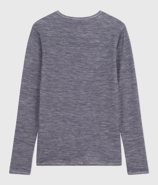 Langärmeliges Damen-T-Shirt aus Wolle und Baumwolle mit Streifen blau SOIR/ MARSHMALLOW
