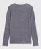Langärmeliges Damen-T-Shirt aus Wolle und Baumwolle mit Streifen blau SOIR/ MARSHMALLOW