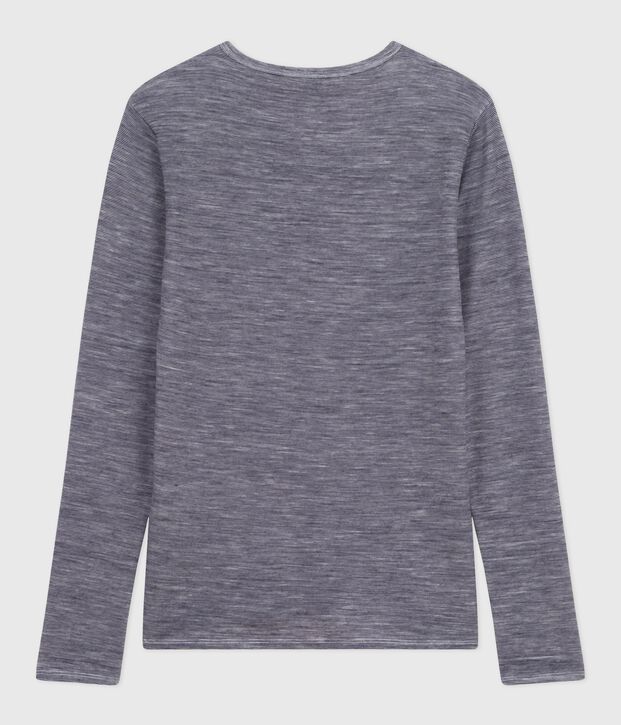 Lang&auml;rmeliges Damen-T-Shirt aus Wolle und Baumwolle mit Streifen blau/weiss