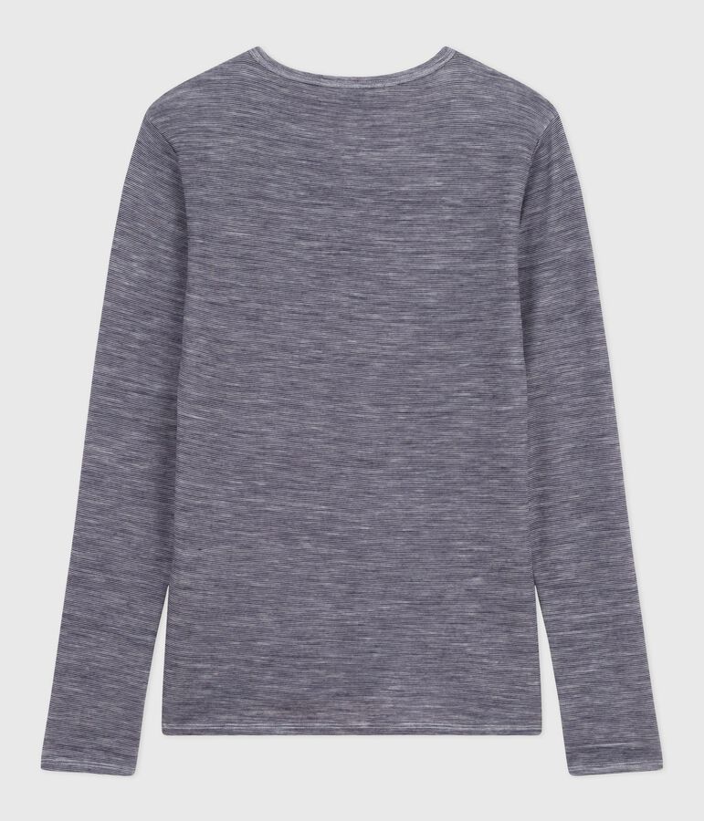 Lang&auml;rmeliges Damen-T-Shirt aus Wolle und Baumwolle mit Streifen blau/weiss