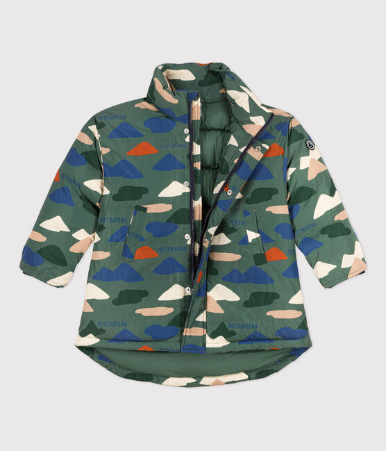 Halblange bedruckte Kinder-Winterjacke für Mädchen/Jungen grün VALLEE/naturfarben MULTICO