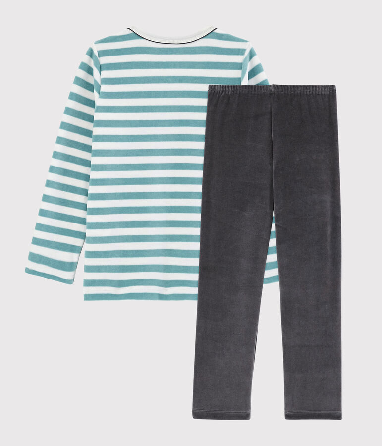 Kinderpyjama aus Nicki mit Ankermotiv f&uuml;r Jungen weiss/blau/vielfarbig