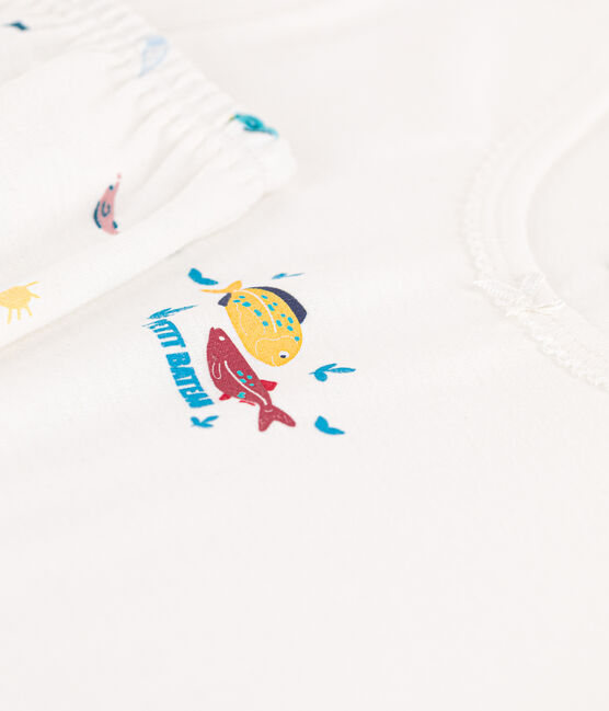 Kinder-Kurzpyjama aus Baumwolle mit Meerestier-Motiv für Mädchen weiss MARSHMALLOW/weiss MULTICO