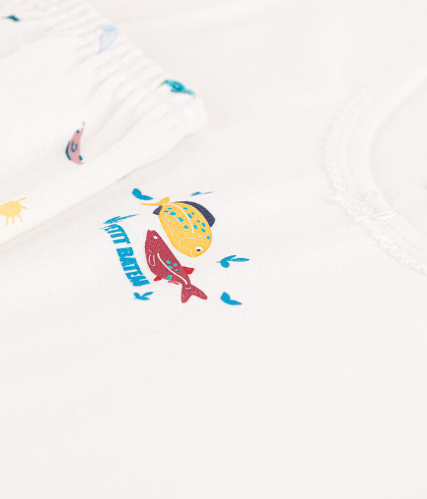Kinder-Kurzpyjama aus Baumwolle mit Meerestier-Motiv f&uuml;r M&auml;dchen weiss/vielfarbig