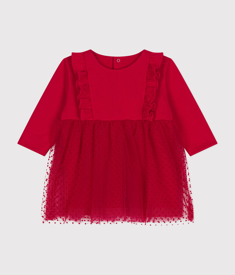 Baby-Kleid aus Baumwolle und T&uuml;ll rot
