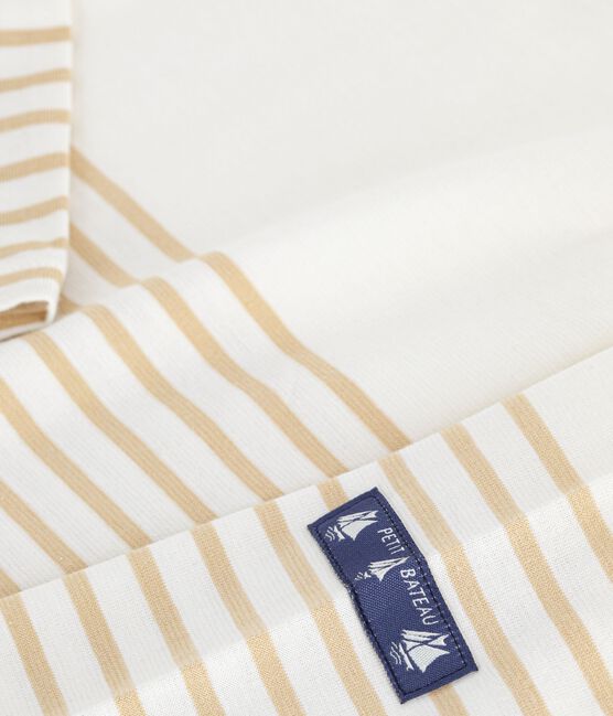 Damen T-Shirt Marinière mit Streifen aus Baumwolle beige MILK/ CAJOU