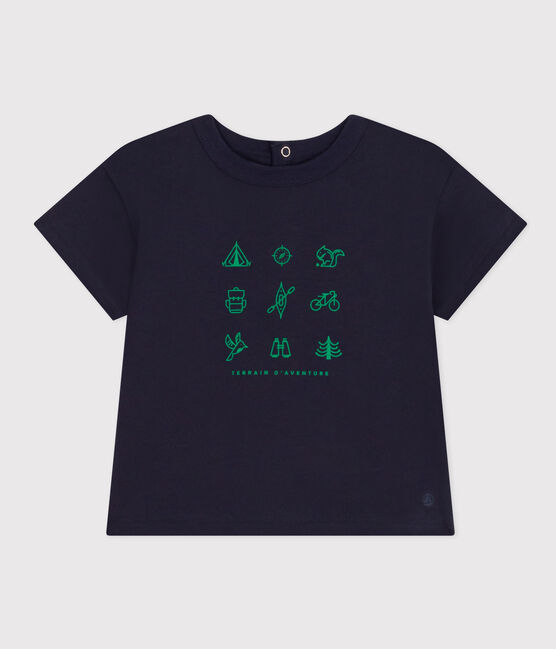 Kurzärmeliges Baby-T-Shirt aus leichtem Jersey blau SMOKING/weiss MULTICO