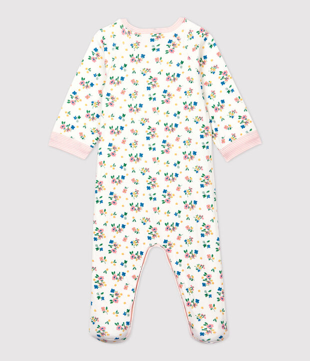 Baby-Strampler aus Doppeljersey mit Rei&szlig;verschluss und Blumenmuster f&uuml;r M&auml;dchen weiss/vielfarbig
