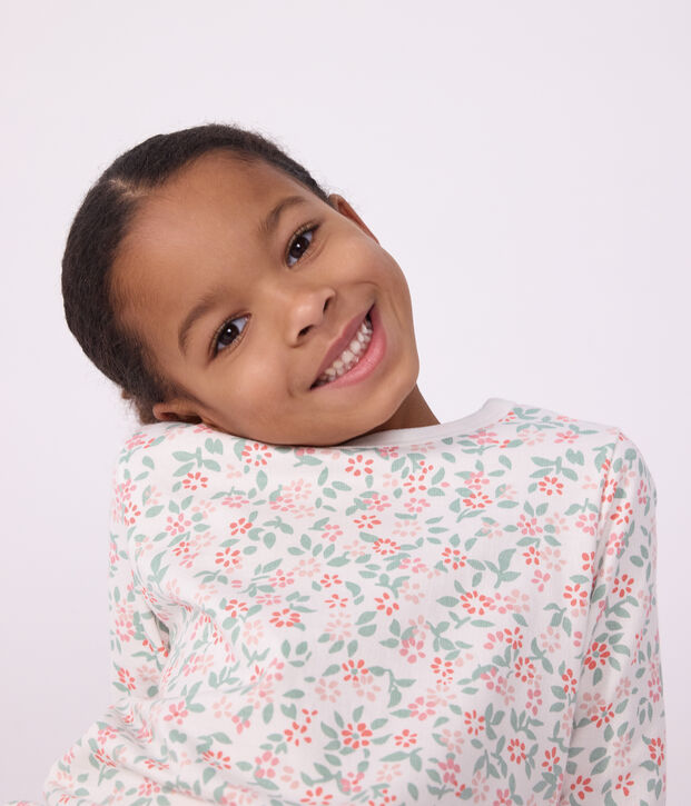 Kinder-Pyjama aus Molton mit Blumenmotiv weiss/vielfarbig
