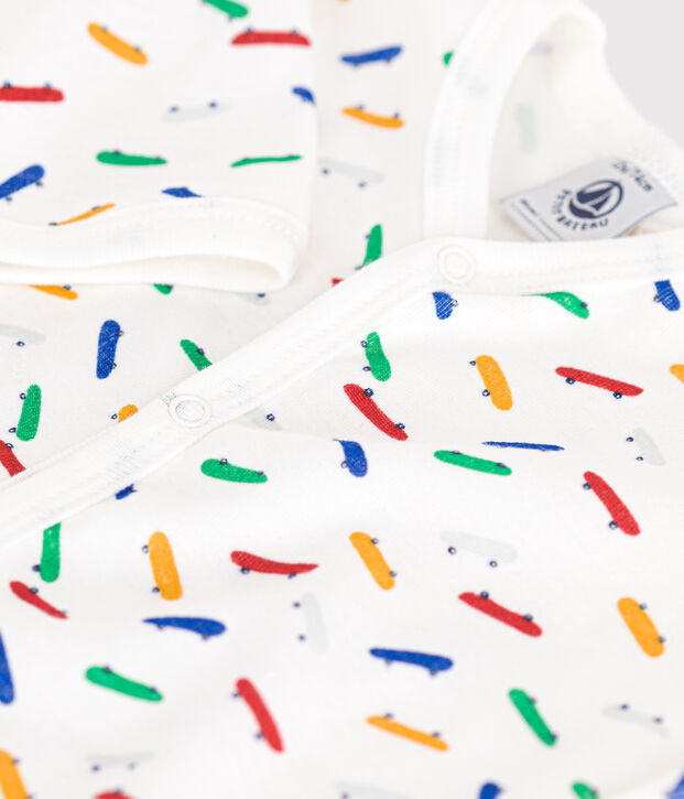 Baby-Pyjama aus Baumwolle mit Skateboard-Printmotiv weiss/vielfarbig