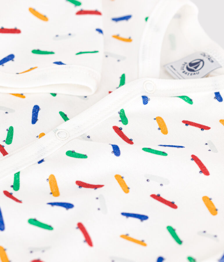 Baby-Pyjama aus Baumwolle mit Skateboard-Printmotiv weiss/vielfarbig