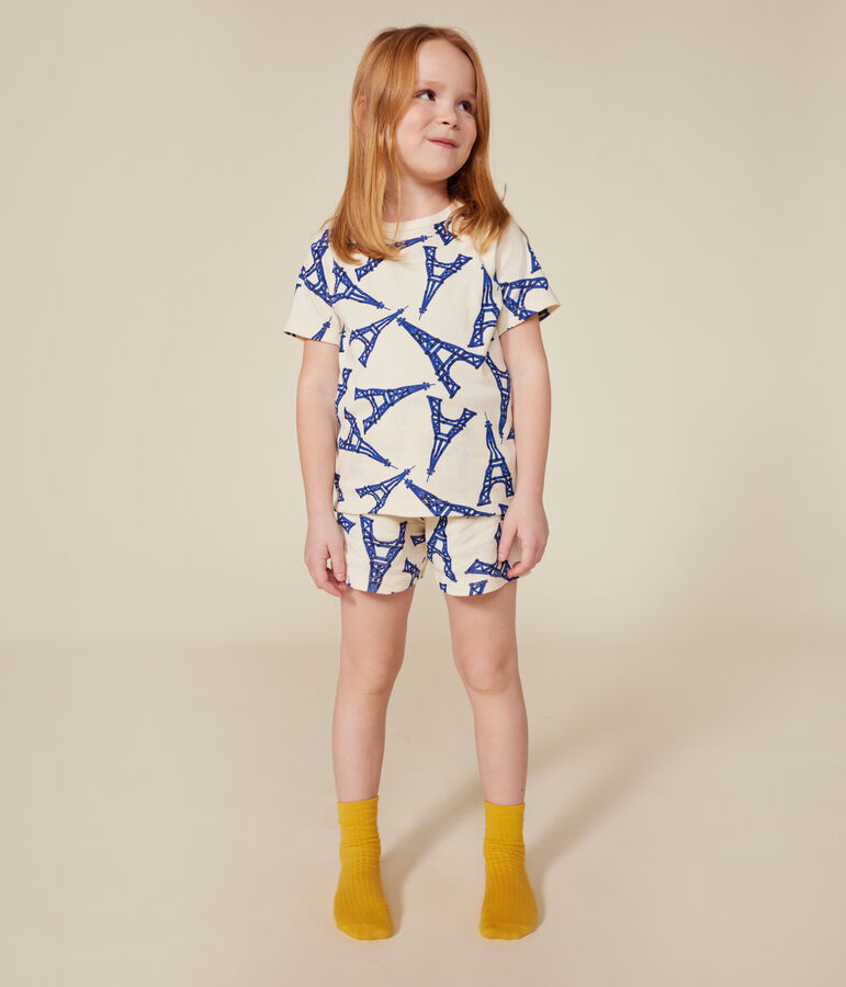Kinder-Kurzpyjama Paris aus Baumwolle naturfarben/vielfarbig