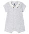 Kurzer Baby-Bodyjama aus Rippstrick grau POUSSIERE/weiss MARSHMALLOW
