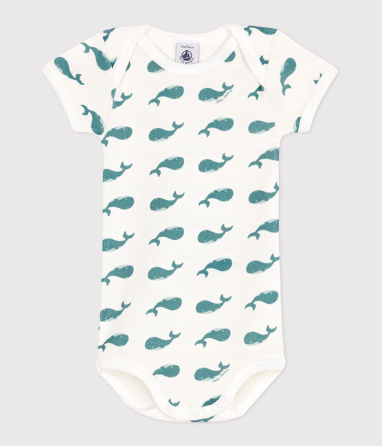 Kurzärmeliger Baby-Body aus Baumwolle mit Print grün MARSHMALLOW/ DRAGONFLY