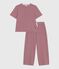 Kurzärmeliger Damen-Pyjama mit weitem Bein aus Baumwolle mit Streifen rot AMARANTE/ MARSHMALLOW