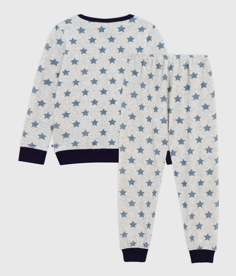 Kinder-Pyjama aus Nicki mit Sternmotiv grau/blau