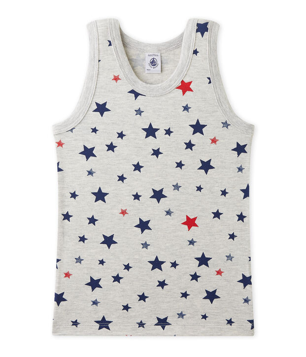 Bedrucktes Jungen-Unterhemd aus Stretch-Jersey grau/vielfarbig