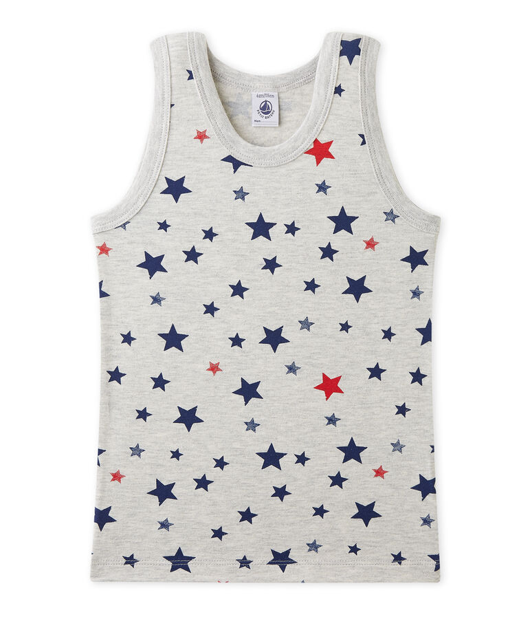 Bedrucktes Jungen-Unterhemd aus Stretch-Jersey grau/vielfarbig