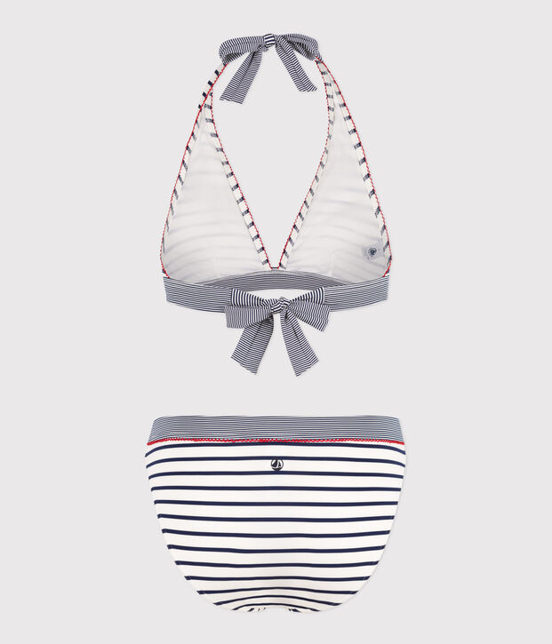 Damen-Bikini mit Streifen weiss/blau