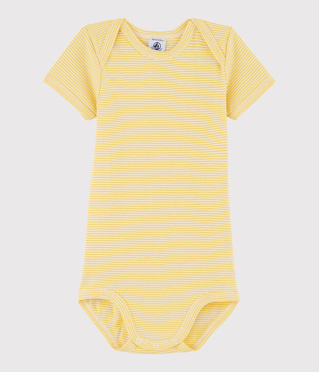 Kurz&auml;rmeliger Baby-Body M&auml;dchen/Jungen gelb/weiss