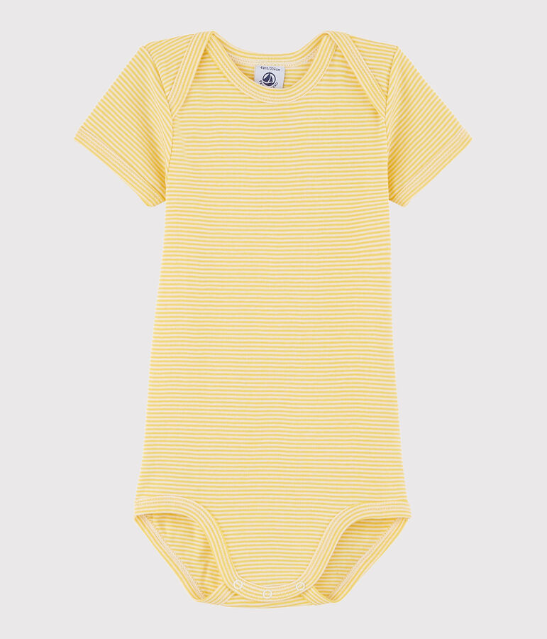 Kurz&auml;rmeliger Baby-Body M&auml;dchen/Jungen gelb BLE/weiss MARSHMALLOW