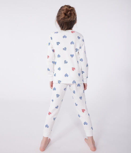 Langärmeliger Kinder-Pyjama aus Baumwolle mit Herz-Motiv weiss MARSHMALLOW/weiss MULTICO
