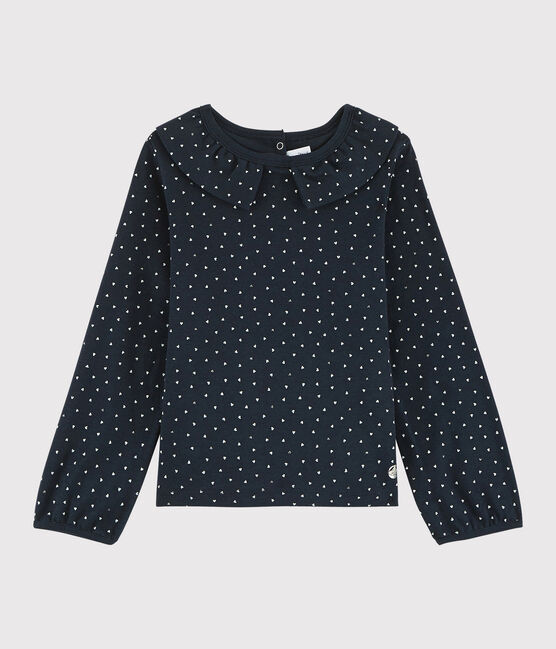 Kinder-T-Shirt mit Kragen für Mädchen blau SMOKING/weiss MULTICO