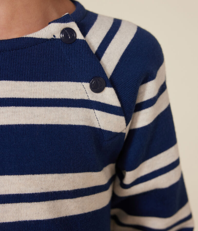 Lang&auml;rmeliges Kinder-Kleid aus festem Baumwollstoff f&uuml;r M&auml;dchen blau/beige