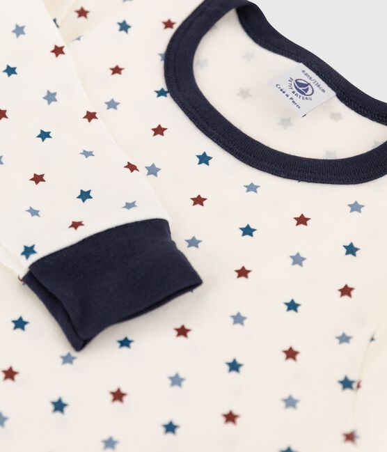Rippstrick-Pyjama mit Boot-Print für kleine Jungen weiss MARSHMALLOW/weiss MULTICO