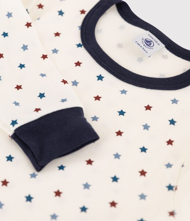 Rippstrick-Pyjama mit Boot-Print f&uuml;r kleine Jungen weiss/vielfarbig