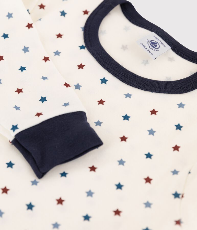 Rippstrick-Pyjama mit Boot-Print f&uuml;r kleine Jungen weiss/vielfarbig